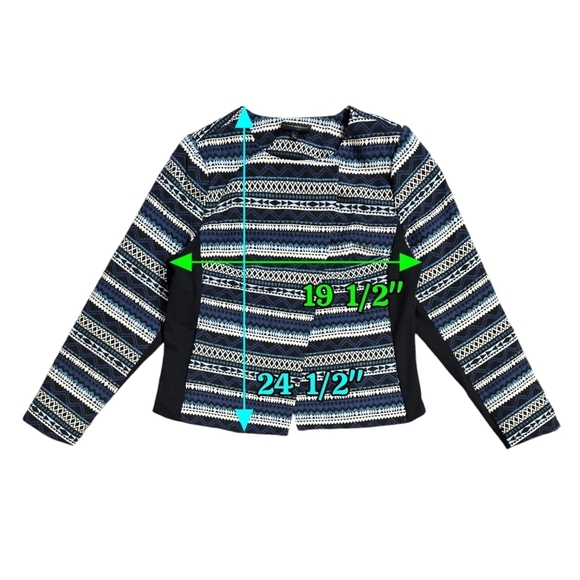 Lane Bryant Blue Black Stripe Aztec Southwest Mixed Media Moto Snap Jacket - Picture 3 of 10